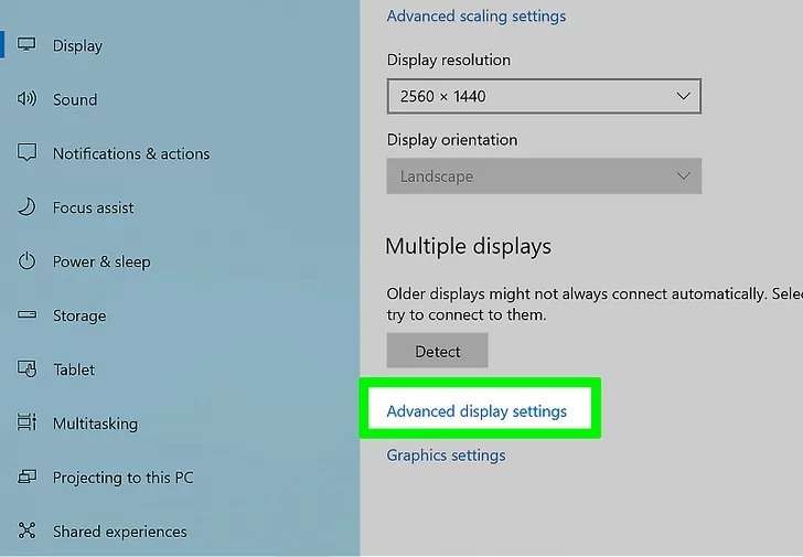 opening advanced display settings 
