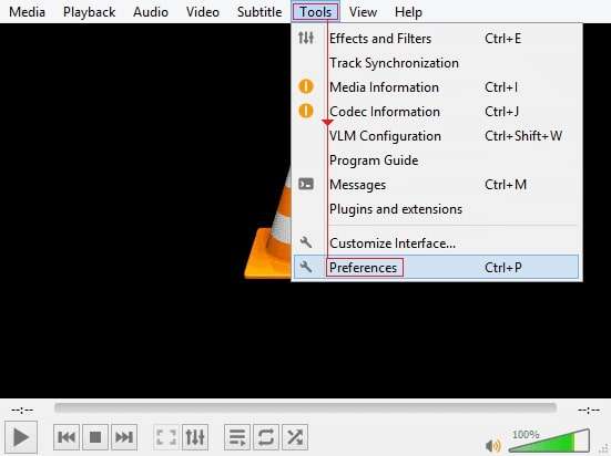 accessing preferences in vlc 