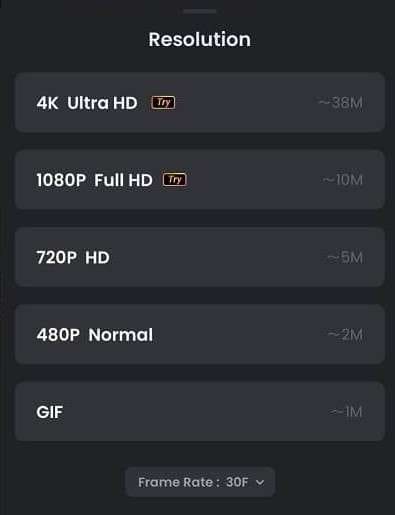 select the desired video resolution