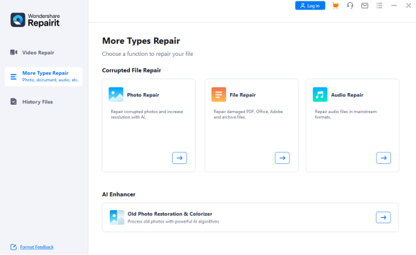 abra a opção de mais tipos de reparo