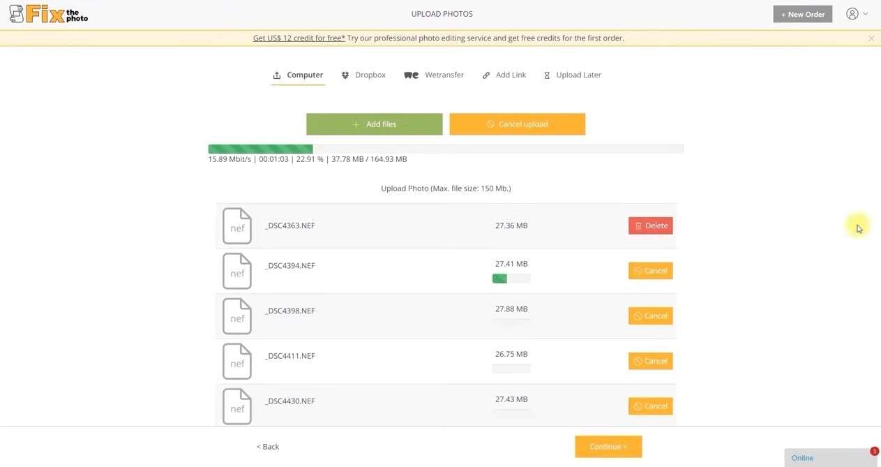 correggere i file di caricamento delle foto dal computer