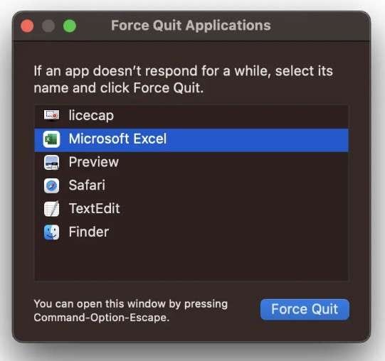 force quit excel on mac