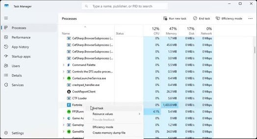 close fortnite completely