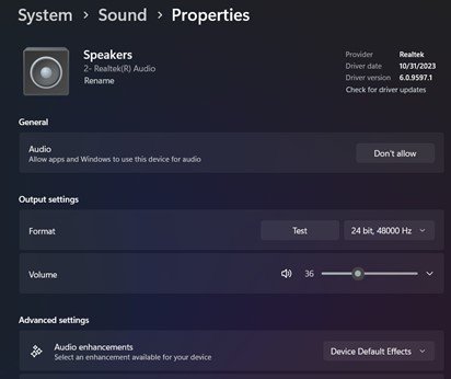 open system sound settings