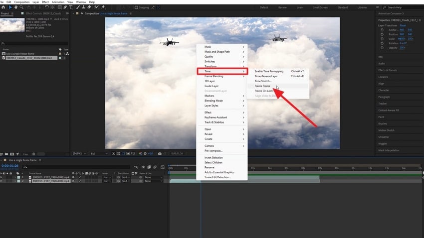 get freeze frame from time menu