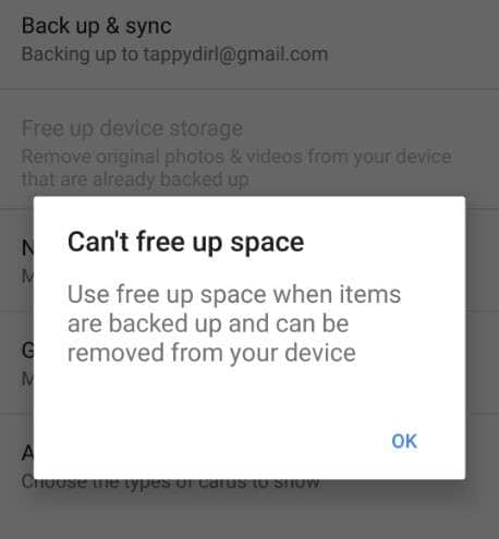 can’t free up space