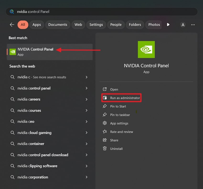 run nvidia app as admin