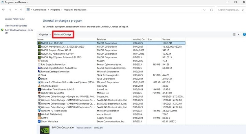 uninstall nividia app
