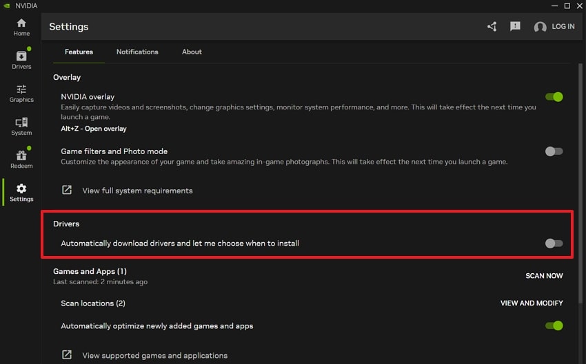 enable automatic download drivers