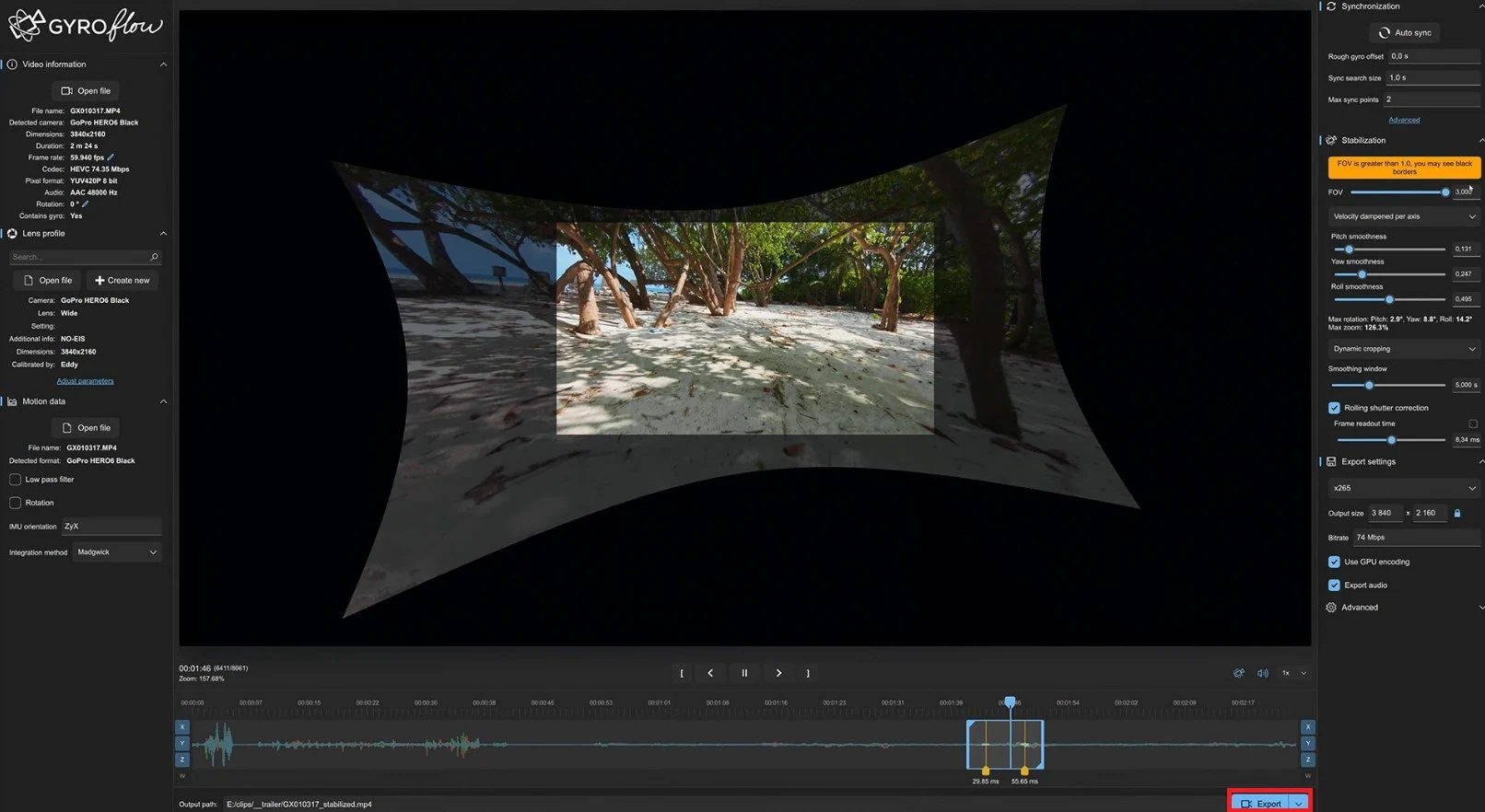 export stabilized gopro video using gyroflow