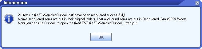 pst data recovered successfully