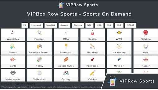 interface do usuário do VIPRow Sports