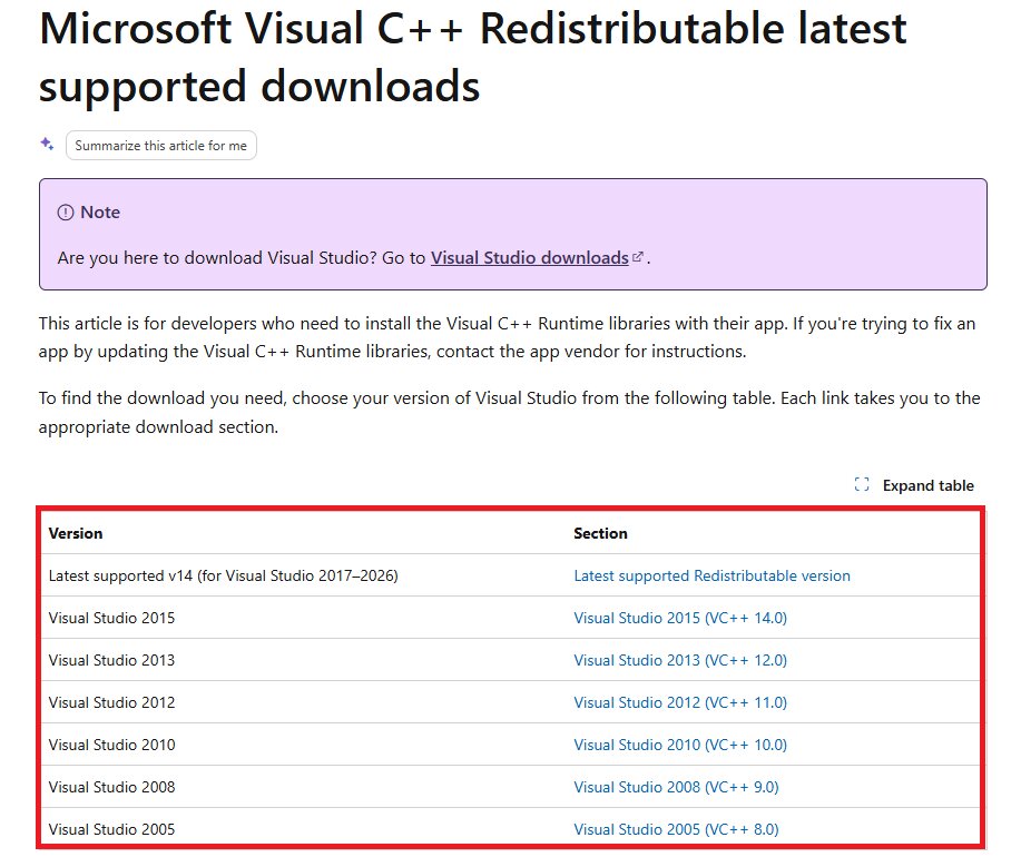 install latest microsoft visual c++ redistributables