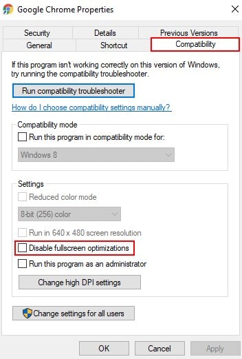 disable fullscreen optimizations