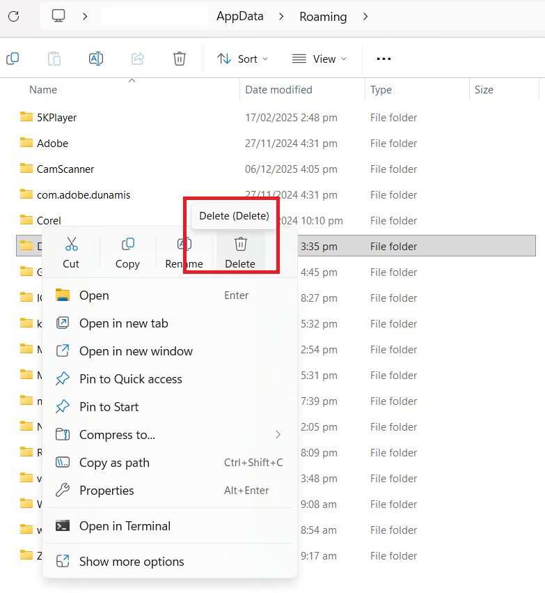 delete the config files