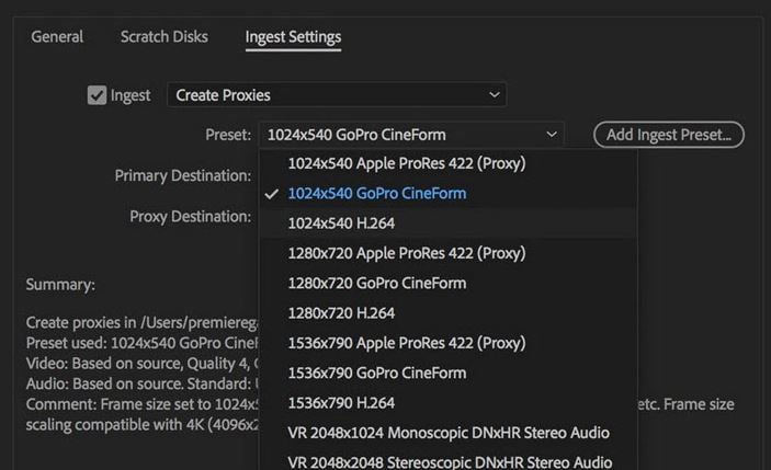 add ingest preset
