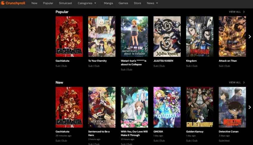 crunchyroll anime catalog view