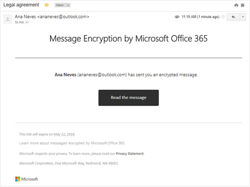 how an encrypted mail looks like in microsoft 365