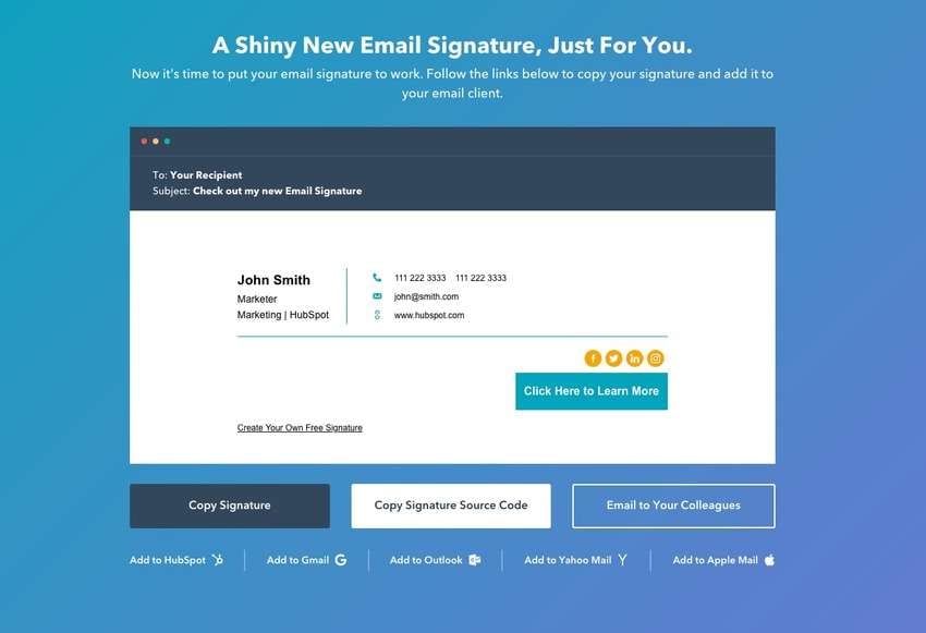 create your own free signature with hubspot