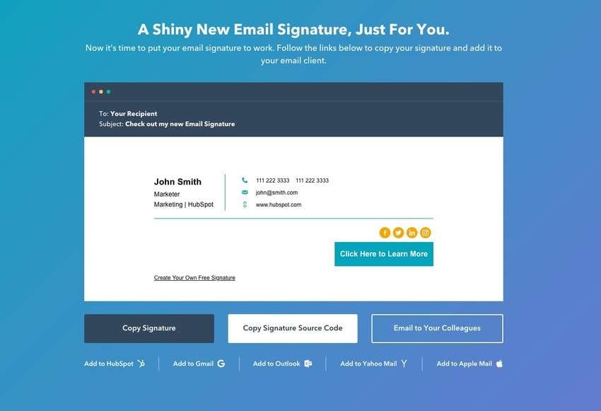 créez votre propre signature gratuite avec hubspot