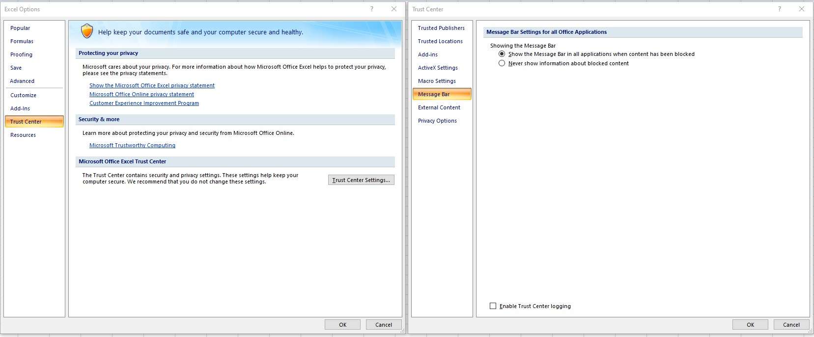 excel options