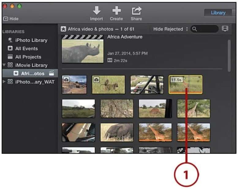 select a video in imovie library