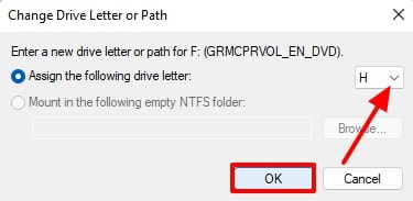 assign driver letter and press ok