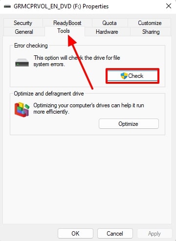 click check button from tools