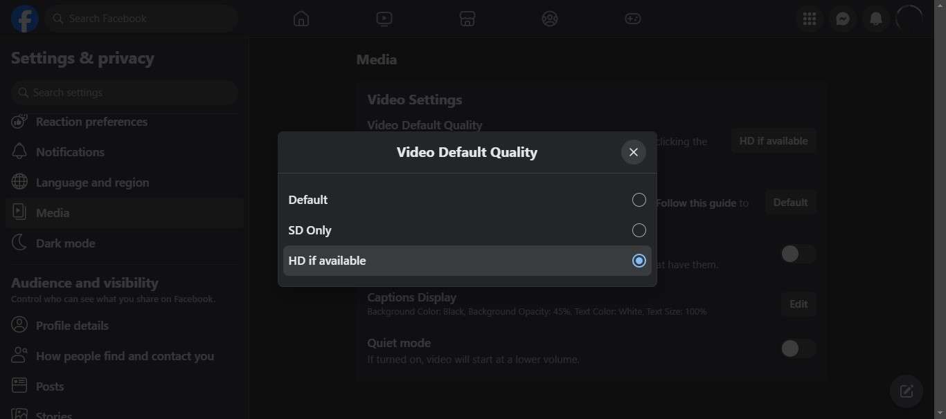 facebook video default quality 