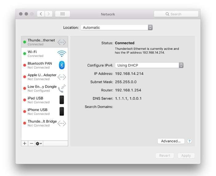 apple network connection status 