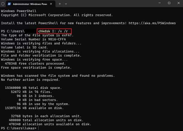 run chkdsk command