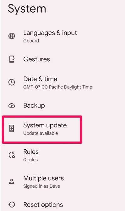 system update on android