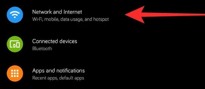 network and internet in settings