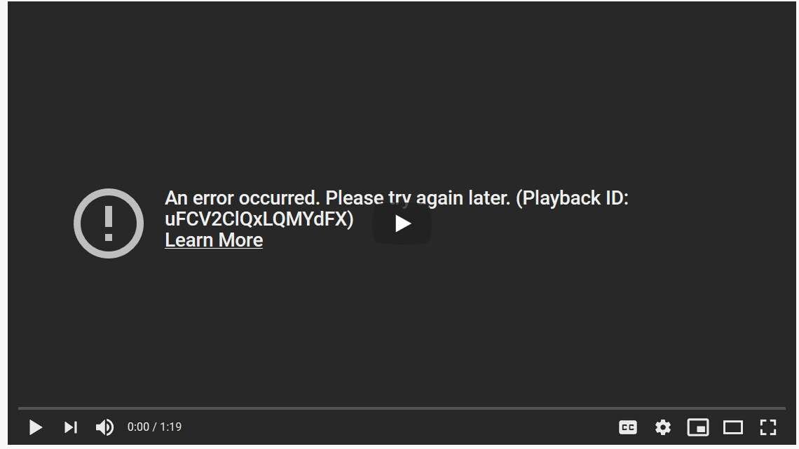 a video playback error message