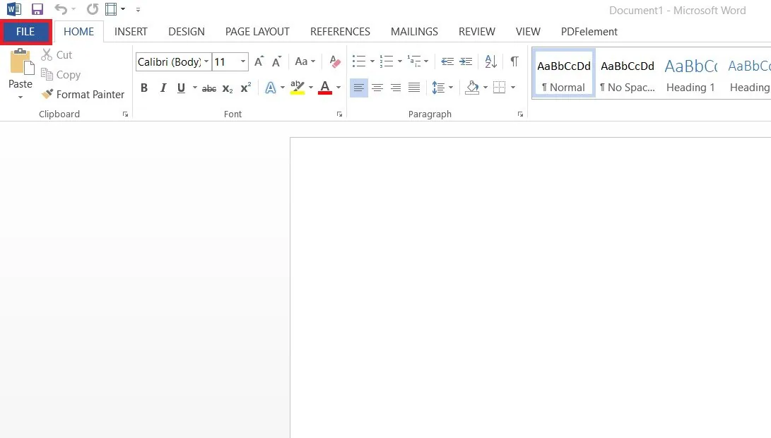 ms word file tab