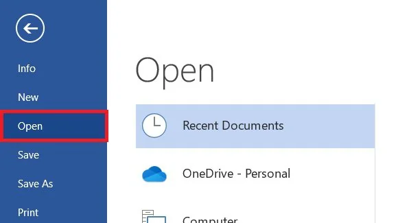 ms word open option