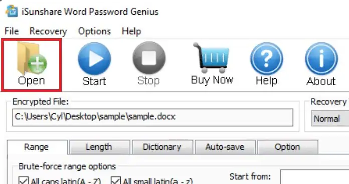 open password protected word document using isunshare word password genius software