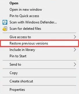 restore previous versions