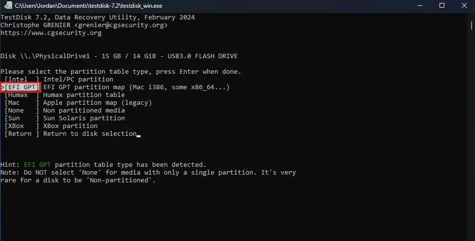 choose partition table type
