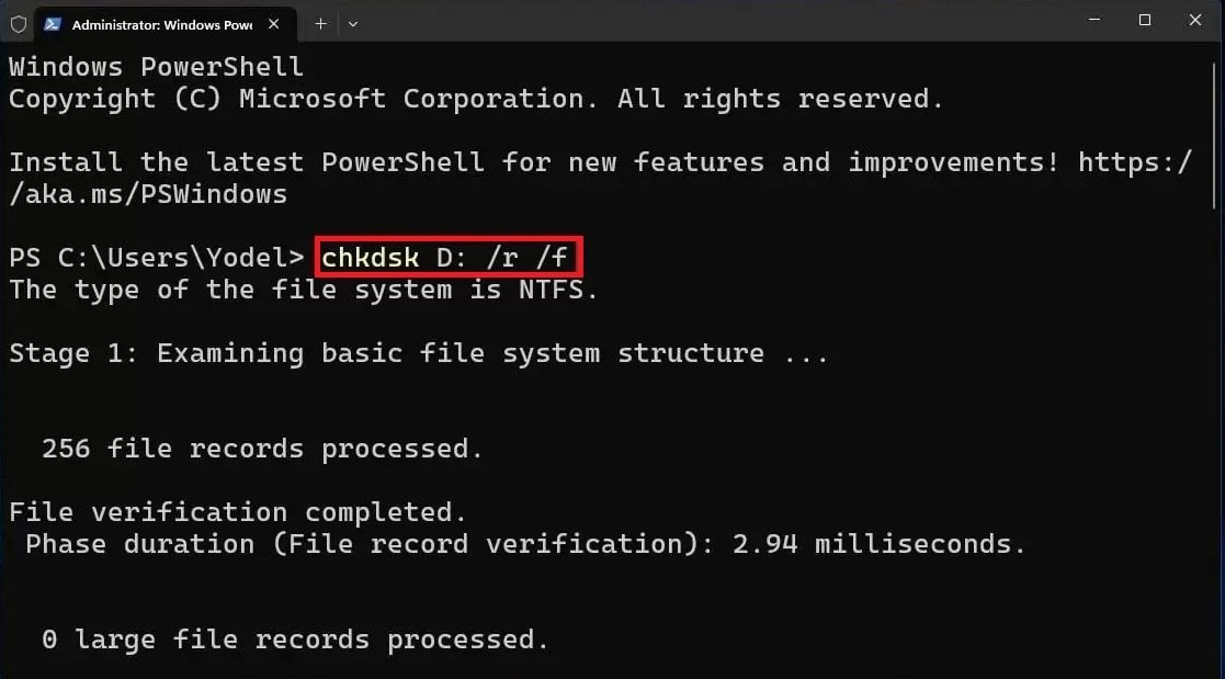 check errors and fix bad sectors