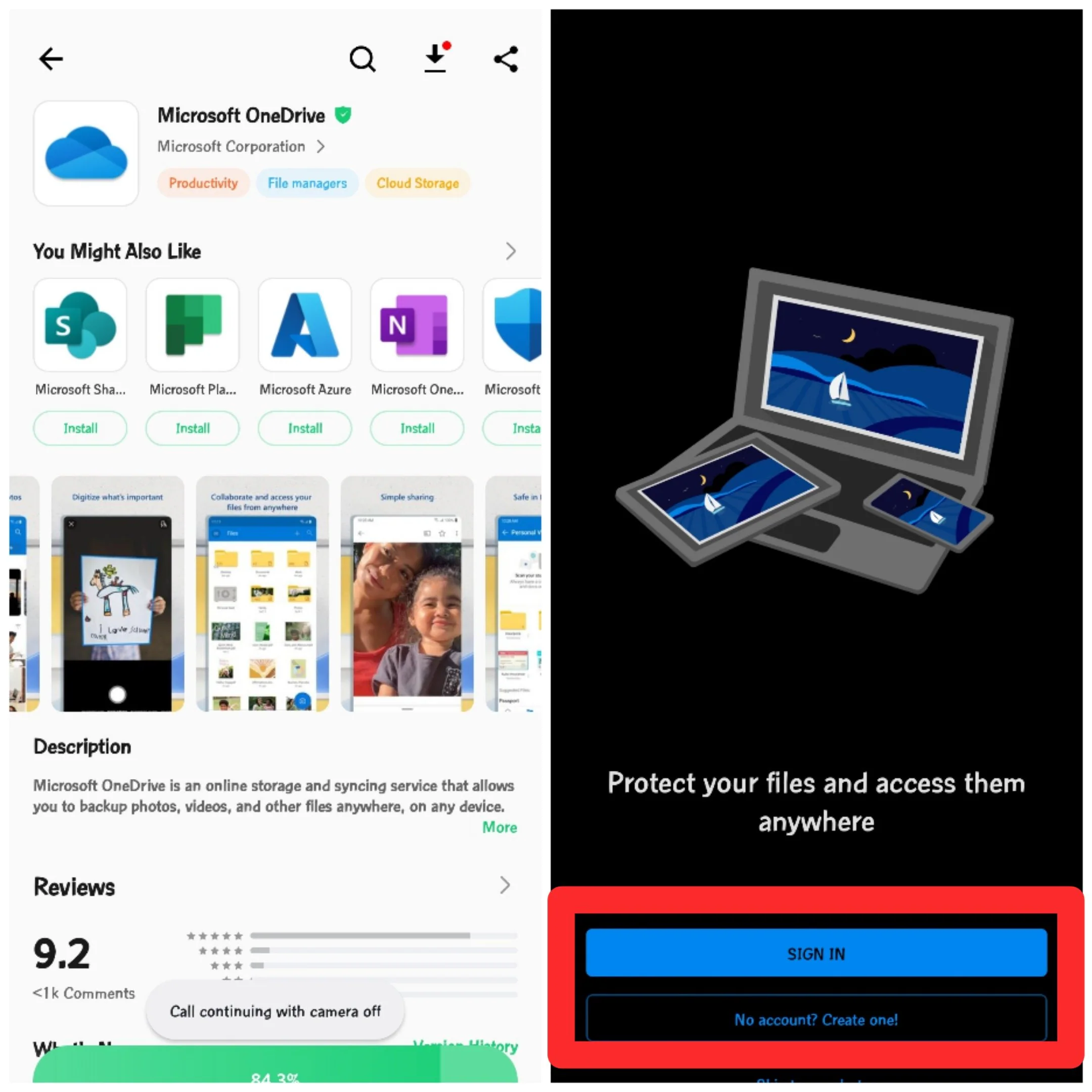 android download and log in onedrive