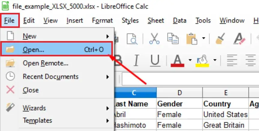 open xlsx files using libreoffice calc