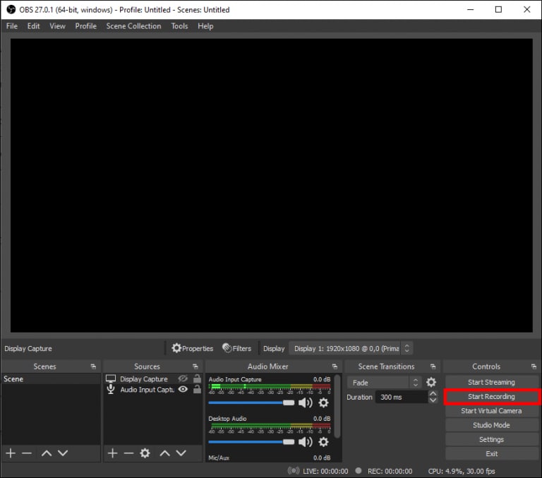 obs start recording 