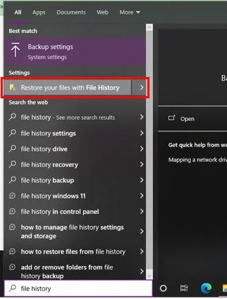 restore your files with file history