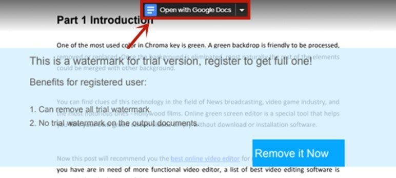 open pdf with google drive to remove watermark 