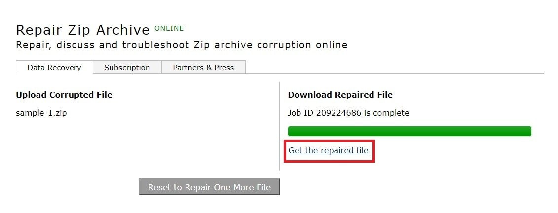get the repaired zip file on repair zip archive
