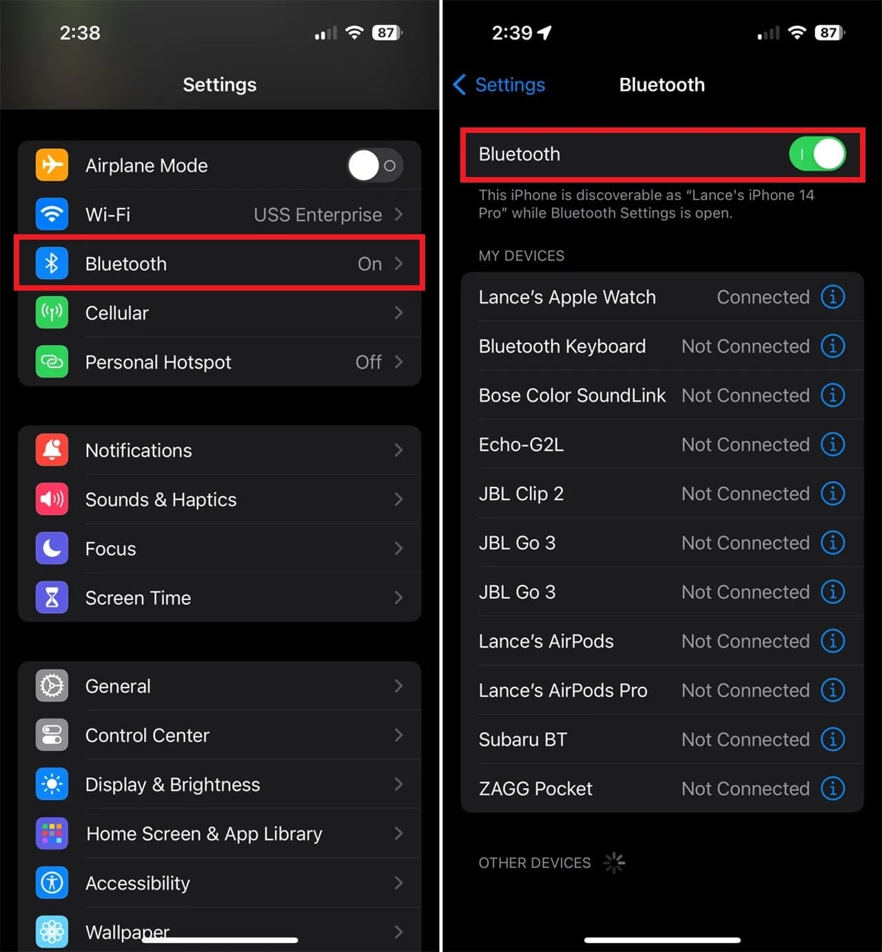 turn on bluetooth iphone