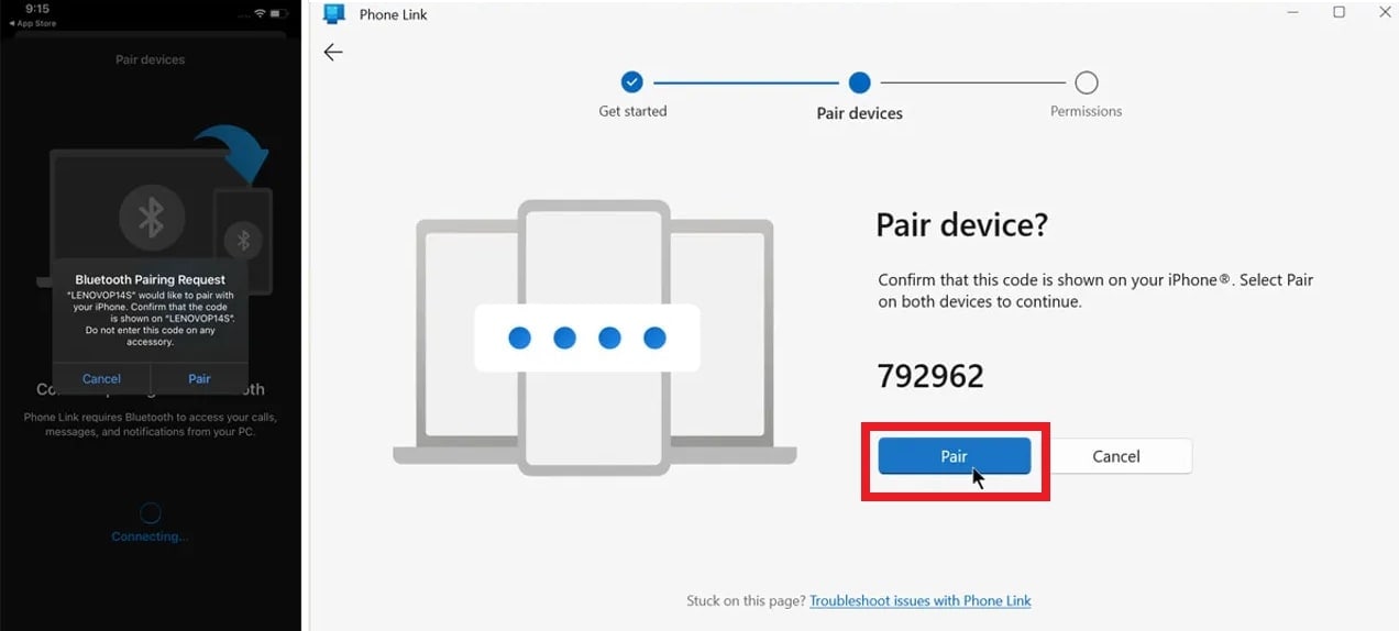 pair iphone and pc