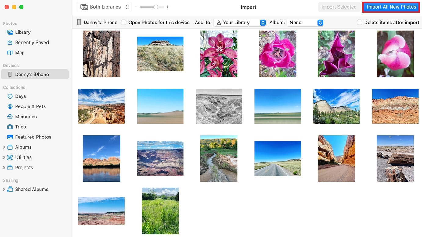 import all new photos