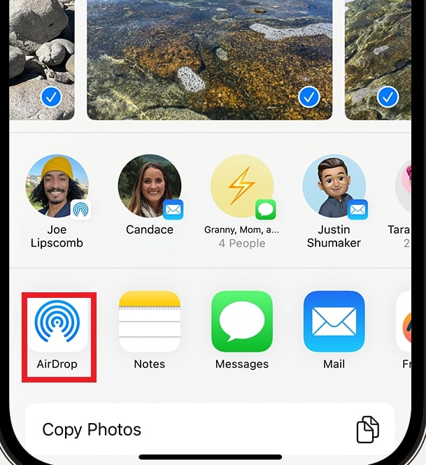 share via airdrop
